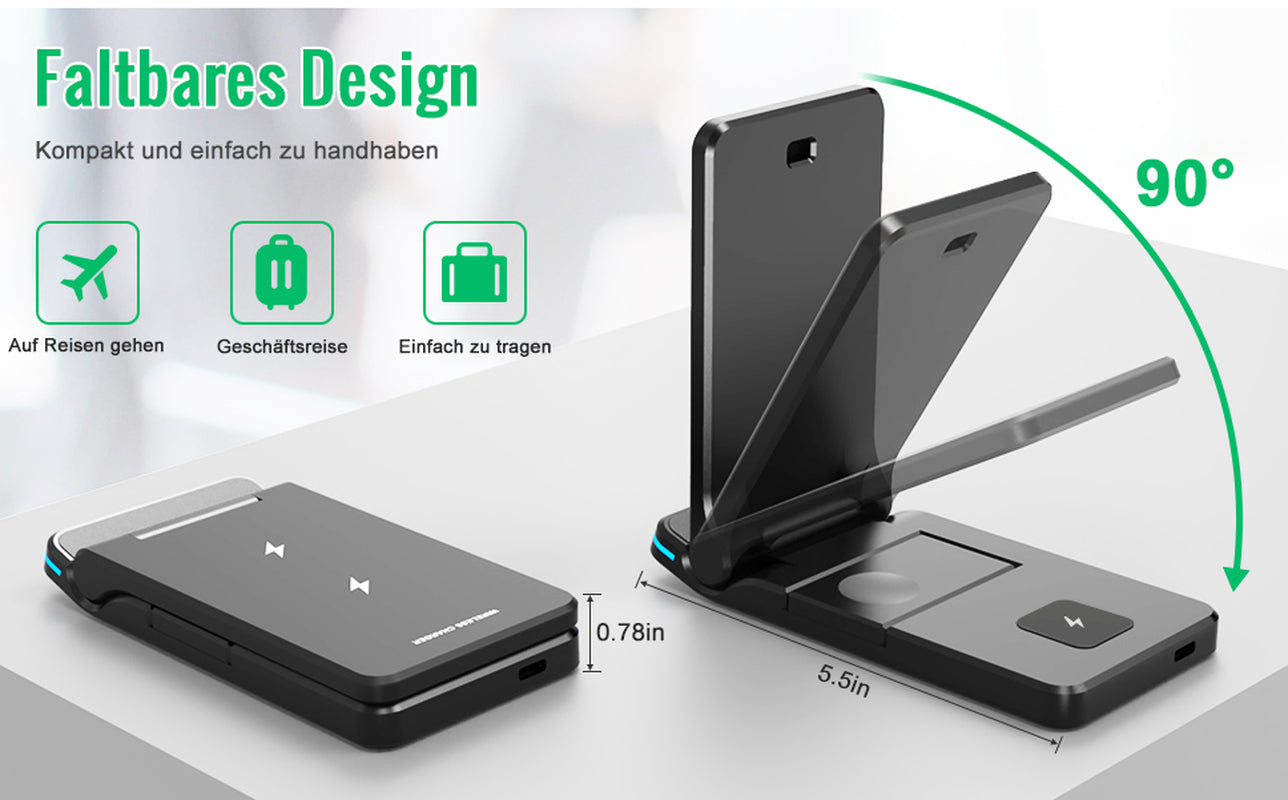 Wireless Charger 3 in 1 Induktive Ladestation 15W Kabellos Ladegerät Mit Adapter